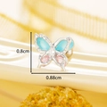 Silver butterfly stud earring with light blue and pink enamel and clear gemstone - Silver Blue Pink Butterfly Style (A315-3#)