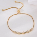 Adjustable gold bracelet with five oval zircons and a drawstring sliding clasp mechanism - Gold Five Oval Zirconias