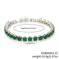 Hip hop silver link bracelet with green round-cut cubic zirconia 7.87 inch length - Silver Base Green Stone