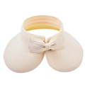 Detail of elegant cream straw sun visor showing fine woven texture and large bow decoration - Adjustable / White