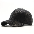 Gorra de béisbol negra para mujer con estampado de hojas plateadas y visera curva para el sol - Negro
