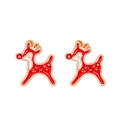 Christmas reindeer stud earrings in red and white enamel with gold edges and rhinestones - A138-8 Red Deer