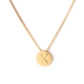 Elegant gold round pendant necklace featuring an engraved letter K with flat cable chain - Letter K (KN118649-K)