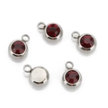 Silver stainless steel round charms with deep red birthstones for jewelry making - Steel Color-A (Dark Red)