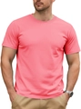 Slim fit men's round neck cotton t-shirt in solid pink color for summer wear - Lotus Pink