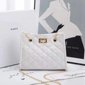 Elegant white quilted chain shoulder bag with gold clasp and leather strap details - White