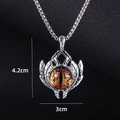 Silver evil eye pendant necklace with orange eye detail, measuring 4.2cm by 3cm - Large Version / Yellow