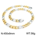 Collier maille Figaro bicolore or et argent, taille 450x9mm avec fermoir carré - Collier Figaro Bicolore 3:1 (KN225218-Z)