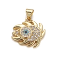 Golden Evil Eye charm with blue and turquoise crystals and clear pavé stones - DBN155-03 Winged Evil Eye