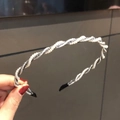 Silver twisted hairband with sparkling metallic thread and small white pearl accents - Silver Pearl Braid