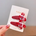 Pair of red glitter house hair clips with ribbon bows for girls on fashion card - House / 2 Pcs/Set
