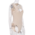 Detail of beige ribbed bodysuit featuring teardrop cut-out and high-stretch texture - S / Apricot