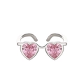 Minimalistischer rosa herzförmiger Brillenring mit silberfarbenem Rahmen und Zirkon - Rosa Herz Zirkon Sonnenbrillenring (K-1469)