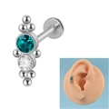 Zilveren gebogen 16g piercing sieraden met groenblauwe opaal en helder kristal-knop - 1.2x8mm / 1 Blauw Zirkoon+1 Wit
