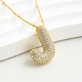 Golden balloon initial necklace with letter J pendant micro-set with clear cubic zirconia - Letter-J