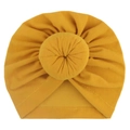 Adorable mustard yellow baby donut turban hat with soft pleated texture on white background - One Size / Ginger Yellow