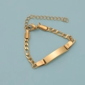 Gold-plated Figaro ID bracelet with smooth engravable metal bar and adjustable lobster clasp - Gold 13+3cm