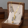 Gold titanium steel tassel necklace with geometric pendant and wood jewelry box display - Letter I / Gold