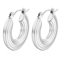 Minimalist silver textured spiral hoop earrings made of durable stainless steel - Steel Thick Striped Hoop Earrings (MS-365)