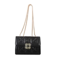 Bolso bandolera acolchado negro clásico con cadena dorada y hebilla en estilo elegante - 19.5x13.5x7.5cm / Negro