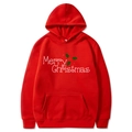 Red Merry Christmas hoodie for adults with green holly print and kangaroo pocket - S / Red