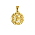 Pendentif lettre Q en acier inoxydable plaqué or 18K avec bord perlé et incrustation blanche - Lettre Q (S-P173-Q)