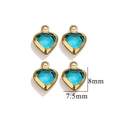 Blue crystal heart charm in gold stainless steel finish for DIY jewelry 8x7.5mm - Single Hole-Sky Blue / Gold