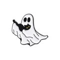 Close-up of Halloween enamel pin featuring a white ghost hugging a black cat - Ghost Surrounding Cat (QHXZ468)