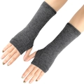 Heather gray striped knitted fingerless arm warmers with thumb holes for kids - One Size / Dark Gray