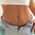Silver double layer belly chain with six white pearlescent butterfly charms for women - E101 Silver Double Layer Butterfly Pendant Waist Chain