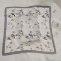 Elegant grey square silk scarf featuring traditional bamboo leaf print and grey border - Bamboo Leaf Small Square Scarf / 65