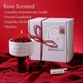 Aromatic red floral candle gift set with white ceramic holder and wooden base in red theme - Rose [Souvenir Gift Box]