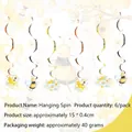 Close-up of 6-piece hanging bee party swirls with bee, honeycomb, and daisy decorations - Hanging Swirls 6PCS