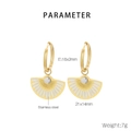 Detail shot of 18k gold plated fan earrings with white enamel inlay and product dimensions - Gold (KE113285-HM)