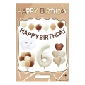 Retro cream and caramel 6th birthday balloon set with smiling cloud and heart decorations - FG26 Cream Series Number 6 + Banner