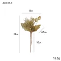 Glittery gold Christmas flower pick with pine cones, needles and berries for decor - Leaf Pinecone