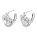 Close-up of silver knot earrings with architectural lines and metallic luster - Knot Style (VE1211) / White Gold
