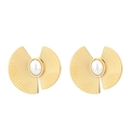 Detailed view of gold plated fan earrings featuring centered white pearl embellishments - Fan Shape Artificial Pearl Style (E852-GO)