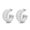 French vintage style silver cross rhombus C-shape hoop earrings with textured metal finish - Style F Dot Texture C-Shape (KE110094-KFC)