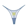 Perizoma in rete blu da donna con ricamo a farfalla gialla di alta qualità - S/M / Farfalla Gialla Blu