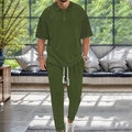 Men's olive green knit polo and pants set with diamond texture and white drawstring - S / Green