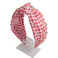 Red and white checkered headband featuring sparkling rhinestones and a stylish knotted design - 8# Red (Plaid Rhinestone Style)