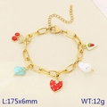 Bracelet chaîne dorée avec charms fraise et cerise et perles baroques blanches - Style Multi Éléments Fraise Cerise Perle(KB203071-Z)