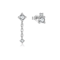 Minimalist S925 sterling silver asymmetrical earrings with zircon chain and studs - 925 Silver / Platinum