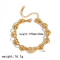 Detailed view of 18k gold plated heart chain bracelet with pave heart charm on white background - Gold Heart Bracelet with Zircon (TB5175-G)