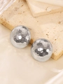 Silver round earrings with unique hammered texture and polished stainless steel finish - Steel Color Hammered Round (10759)