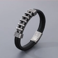 Bracciale da uomo in pelle intrecciata nera con accenti industriali in argento scuro - Stile Scala Industriale-Nero Vintage (Stile A Nero Vintage KB166258-KFC)