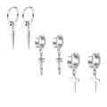 Silver stainless steel earring set with cone, sword, and cross pendants for men - Set 11 (Silver - Cone/Sword/Cross)