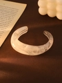 White marble texture open cuff bracelet with semi-transparent resin and minimalist design - L157 Jelly White