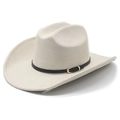 Classic cream faux suede western cowboy hat with black belt buckle and upturned brim - M (56-57cm) / Beige